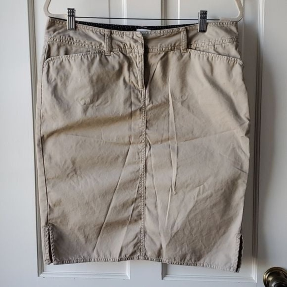 LAND'S END COTTON TAN BEIGE STRAIGHT Pencil Skirt Size 8 CASUAL CLASSIC
